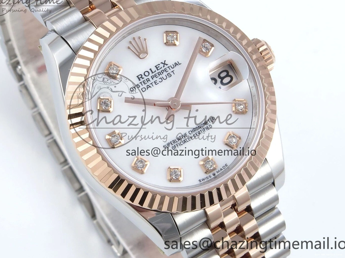 Good Copy Rolex Watches Diamonds QuickDry Best White on 1:1 SS 31 Bracelet MOP 904L Jubilee DateJust ETA Steel ARF 278271 Dial RG 517 Edition 0122